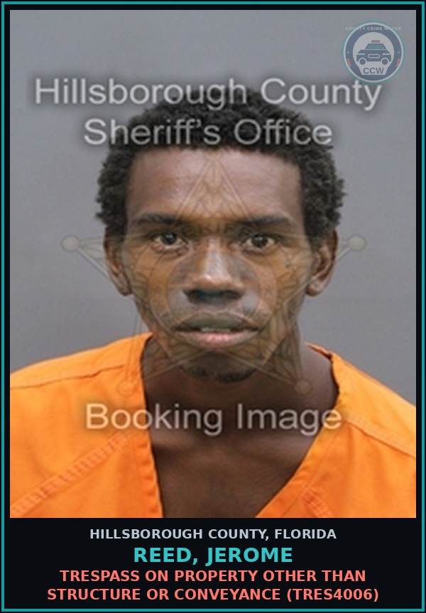 Booking mugshot of REED, JEROME in Hillsborough County