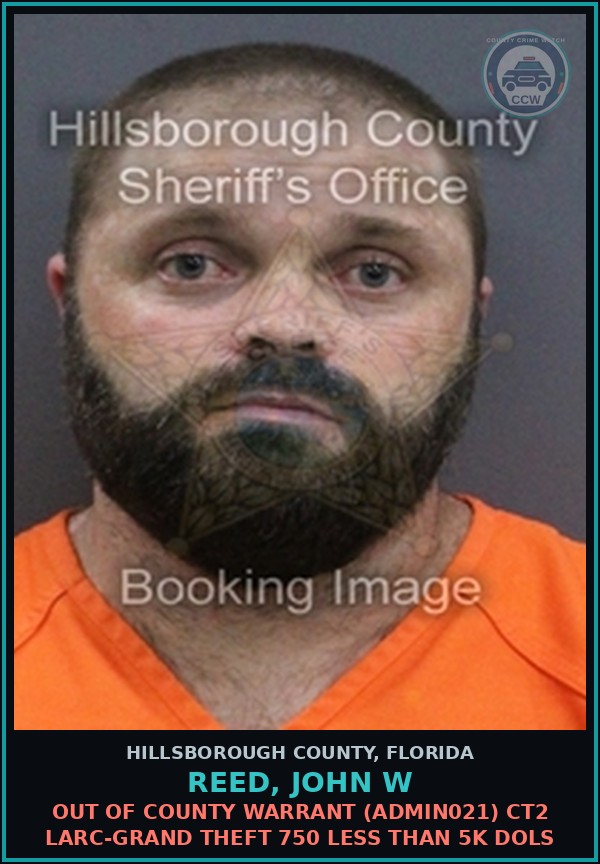 Booking mugshot of REED, JOHN W in Hillsborough County