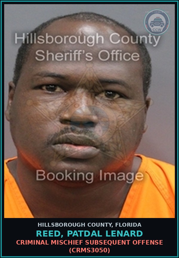Booking mugshot of REED, PATDAL LENARD in Hillsborough County