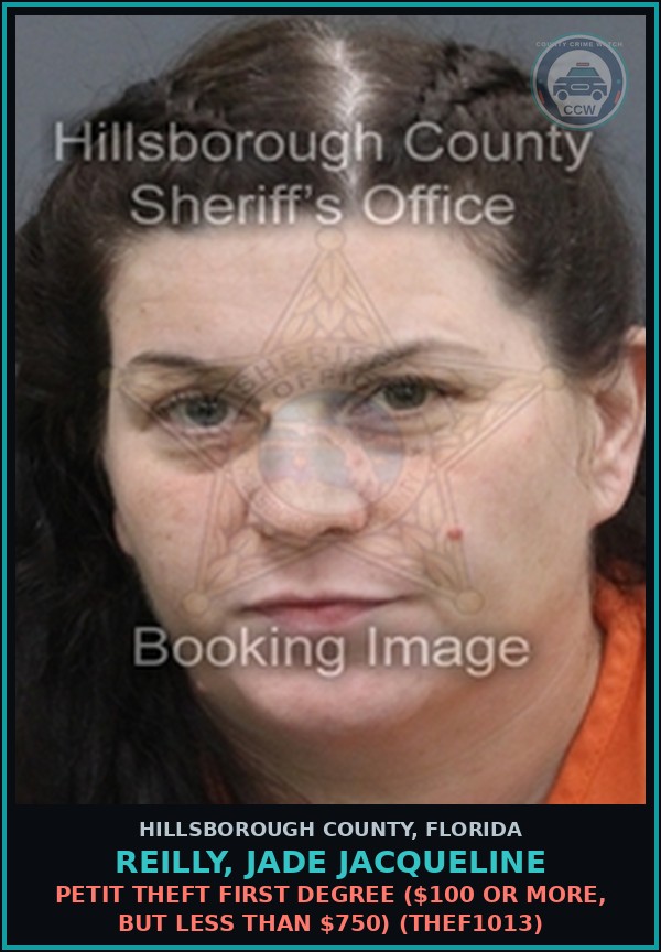 Booking mugshot of REILLY, JADE JACQUELINE in Hillsborough County