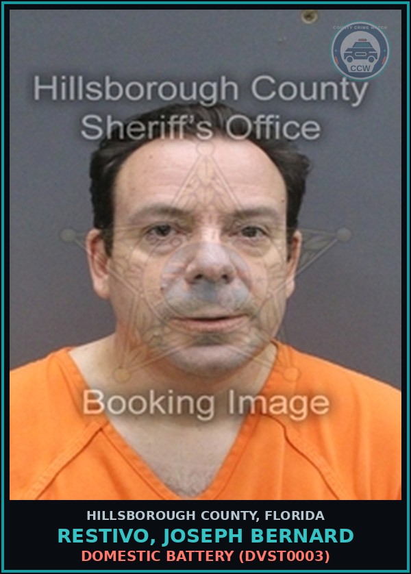 Booking mugshot of RESTIVO, JOSEPH BERNARD in Hillsborough County