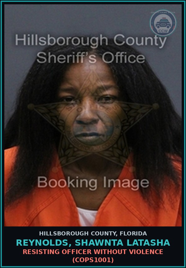 Booking mugshot of REYNOLDS, SHAWNTA LATASHA in Hillsborough County
