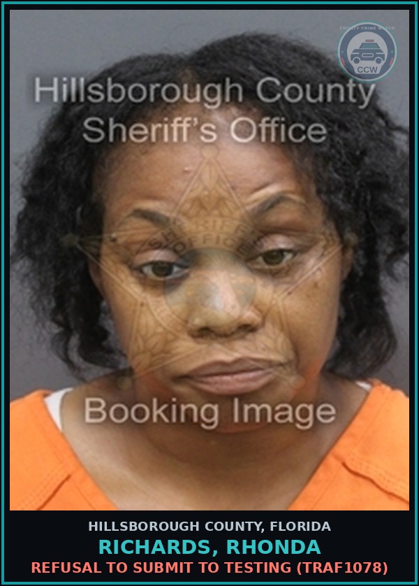 Booking mugshot of RICHARDS, RHONDA in Hillsborough County
