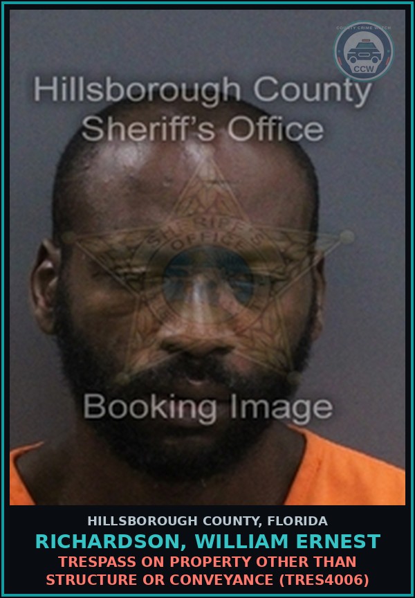 Booking mugshot of RICHARDSON, WILLIAM ERNEST in Hillsborough County