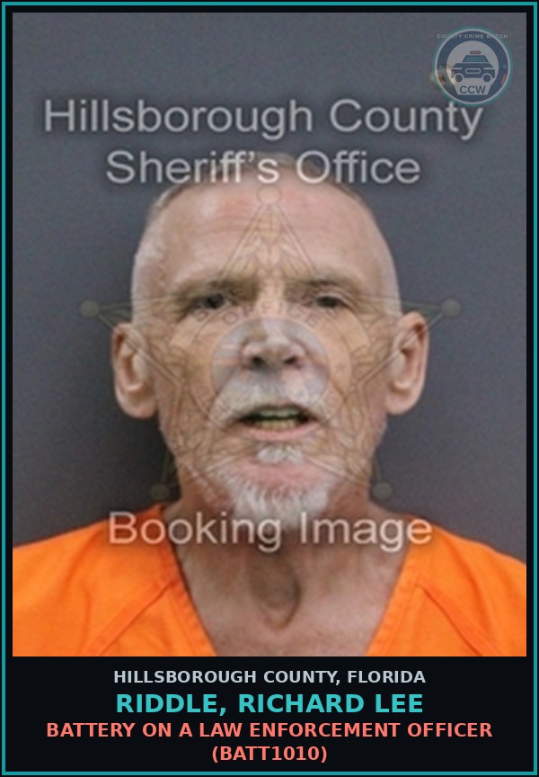 Booking mugshot of RIDDLE, RICHARD LEE in Hillsborough County