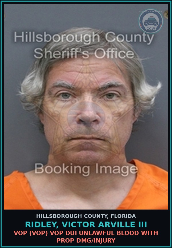 Booking mugshot of RIDLEY, VICTOR ARVILLE III in Hillsborough County
