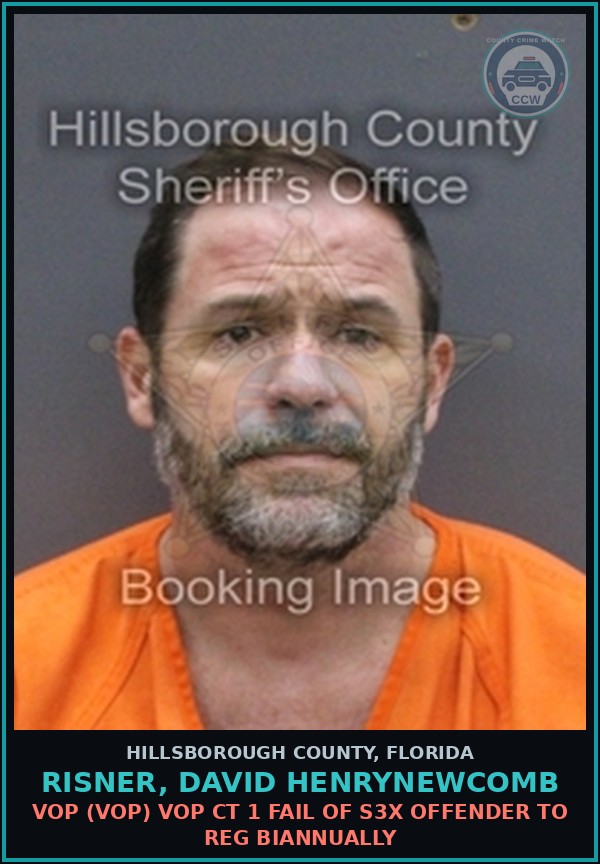 Booking mugshot of RISNER, DAVID HENRYNEWCOMB in Hillsborough County