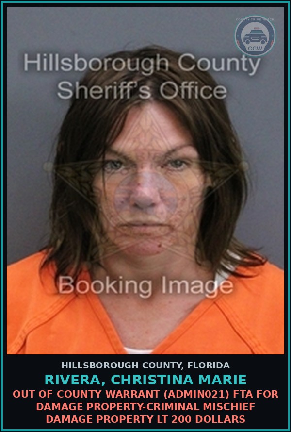 Booking mugshot of RIVERA, CHRISTINA MARIE in Hillsborough County