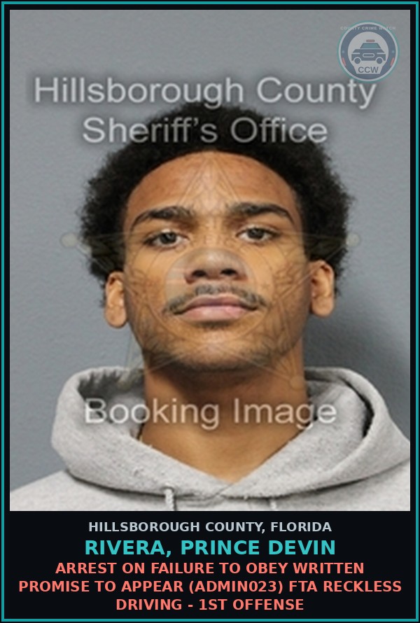 Booking mugshot of RIVERA, PRINCE DEVIN in Hillsborough County