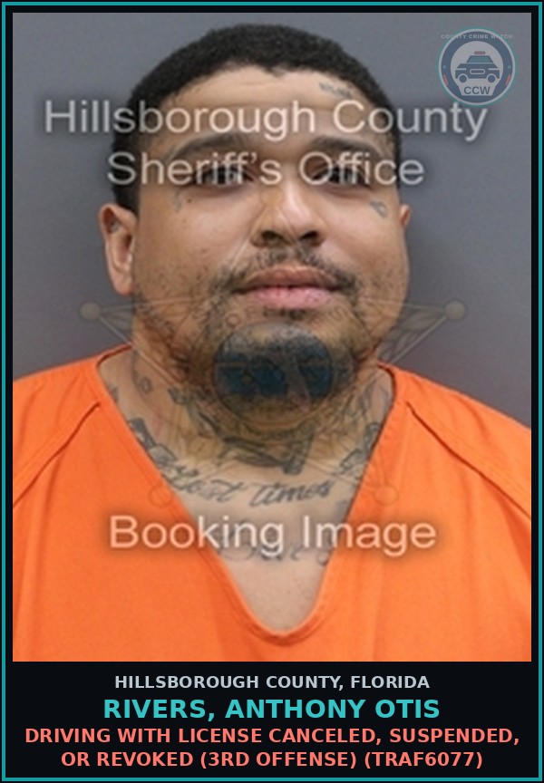 Booking mugshot of RIVERS, ANTHONY OTIS in Hillsborough County