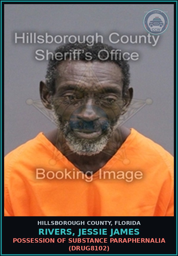 Booking mugshot of RIVERS, JESSIE JAMES in Hillsborough County
