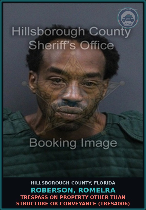 Booking mugshot of ROBERSON, ROMELRA in Hillsborough County