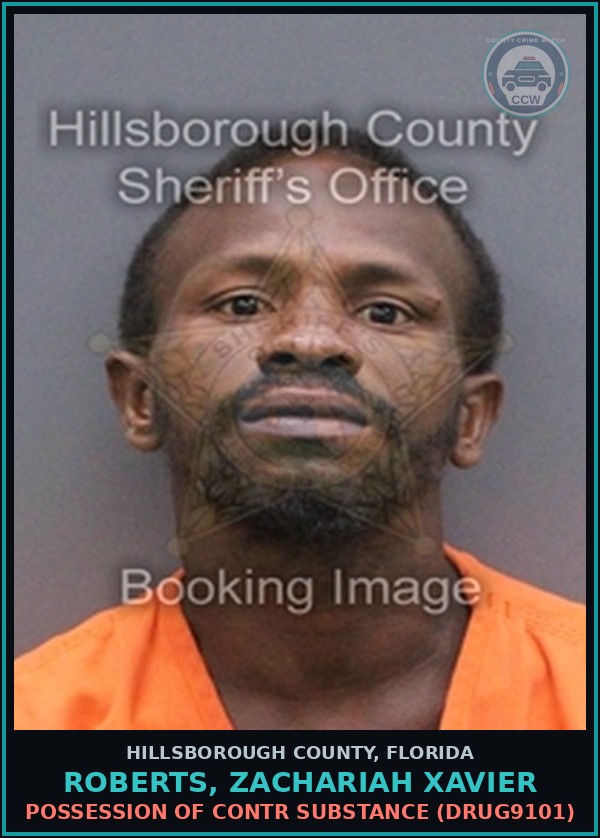 Booking mugshot of ROBERTS, ZACHARIAH XAVIER in Hillsborough County