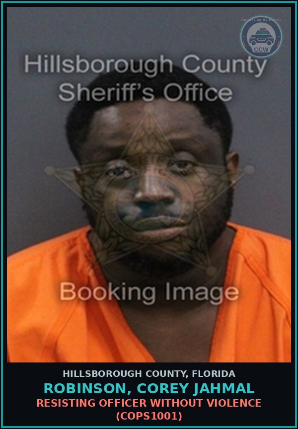 Booking mugshot of ROBINSON, COREY JAHMAL in Hillsborough County