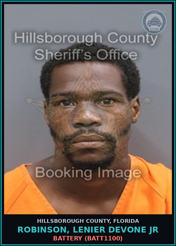 Booking mugshot of ROBINSON, LENIER DEVONE JR in Hillsborough County