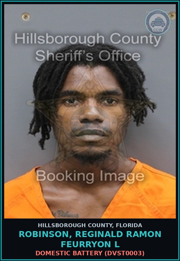 Booking mugshot of ROBINSON, REGINALD RAMON FEURRYON L in Hillsborough County