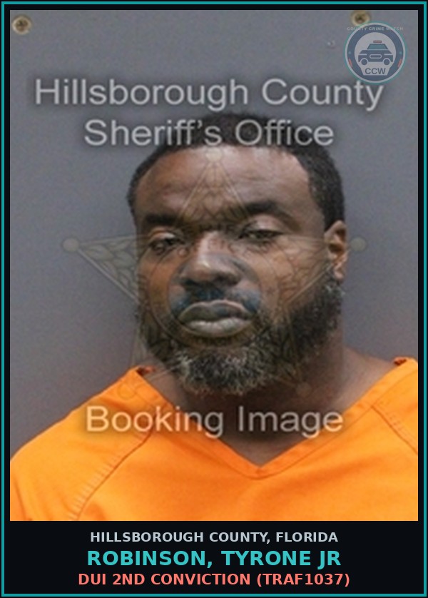 Booking mugshot of ROBINSON, TYRONE JR in Hillsborough County