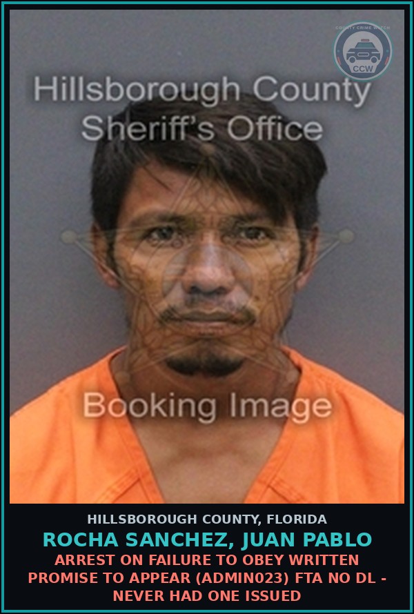 Booking mugshot of ROCHA SANCHEZ, JUAN PABLO in Hillsborough County