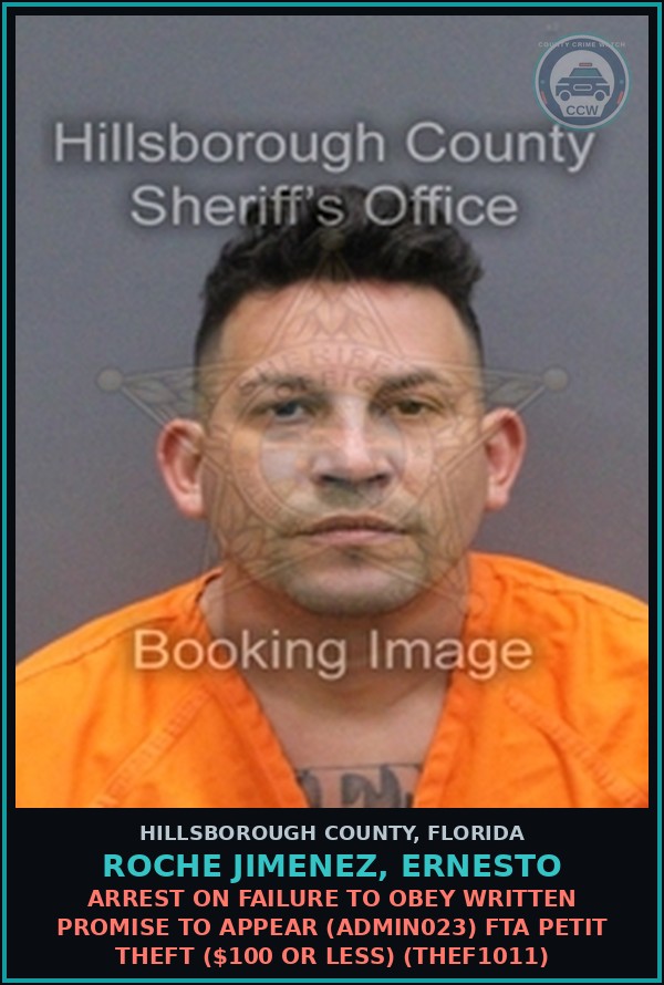 Booking mugshot of ROCHE JIMENEZ, ERNESTO in Hillsborough County