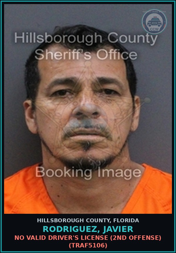 Booking mugshot of RODRIGUEZ, JAVIER in Hillsborough County