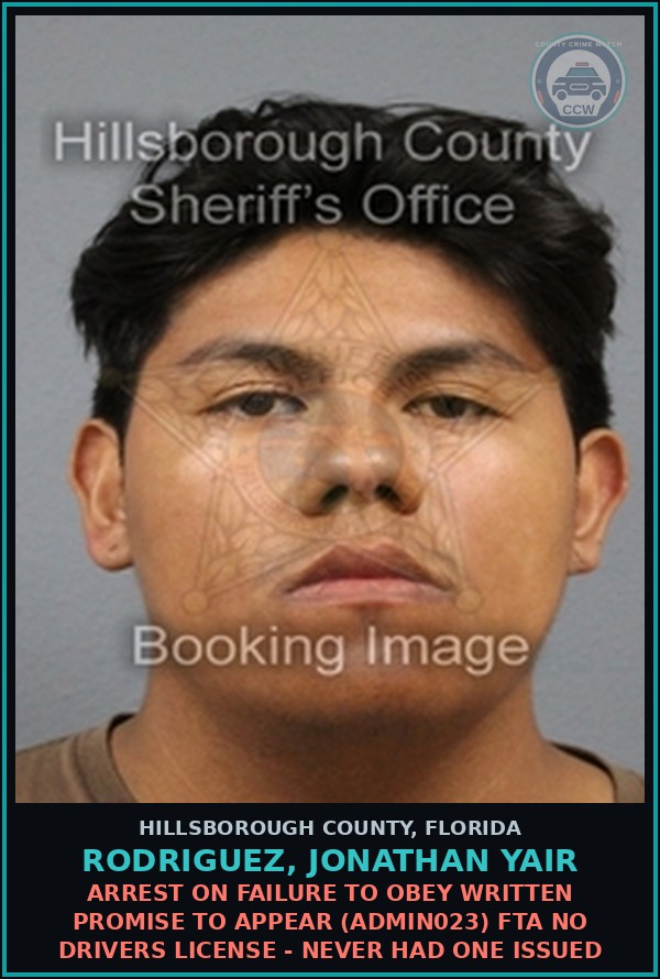 Booking mugshot of RODRIGUEZ, JONATHAN YAIR in Hillsborough County