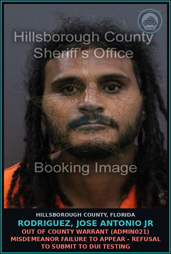 Booking mugshot of RODRIGUEZ, JOSE ANTONIO JR in Hillsborough County