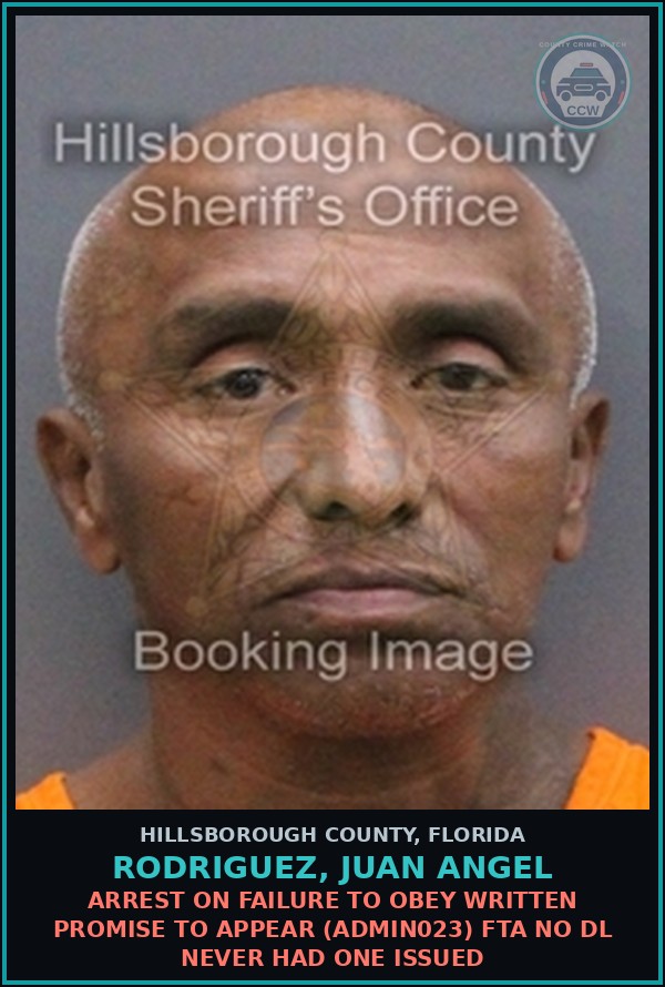 Booking mugshot of RODRIGUEZ, JUAN ANGEL in Hillsborough County