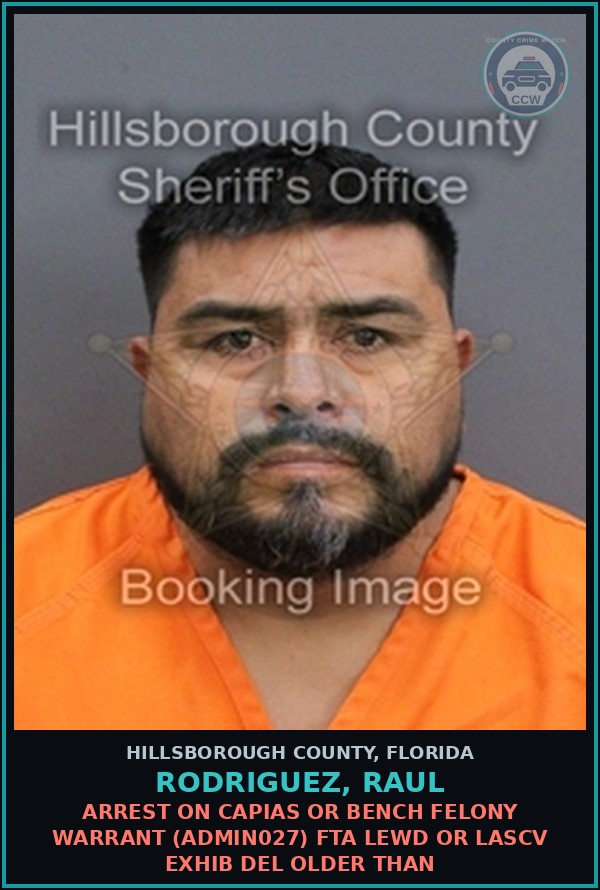 Booking mugshot of RODRIGUEZ, RAUL in Hillsborough County