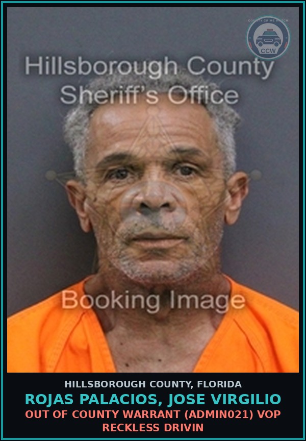 Booking mugshot of ROJAS PALACIOS, JOSE VIRGILIO in Hillsborough County