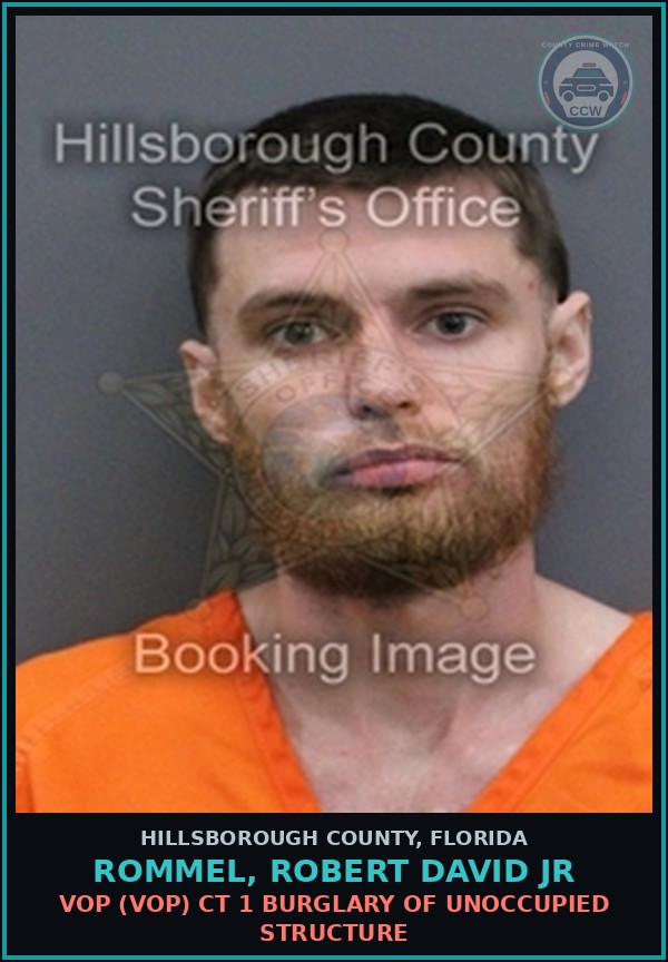 Booking mugshot of ROMMEL, ROBERT DAVID JR in Hillsborough County