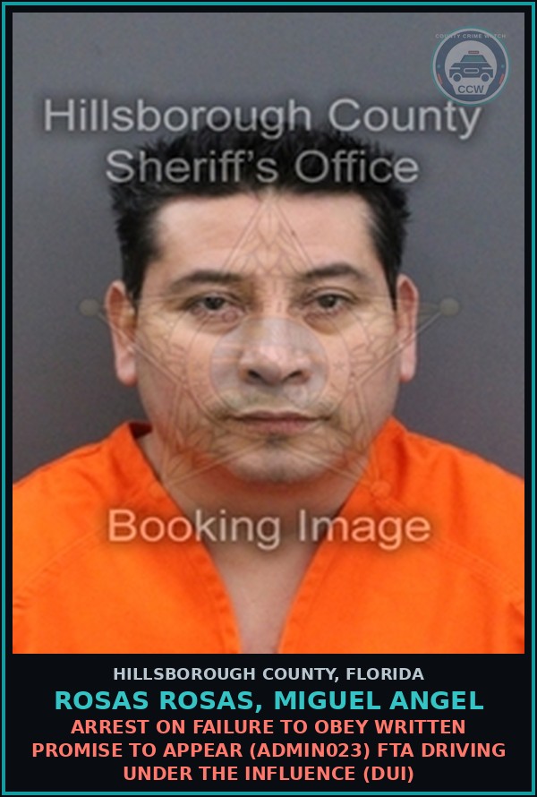 Booking mugshot of ROSAS ROSAS, MIGUEL ANGEL in Hillsborough County