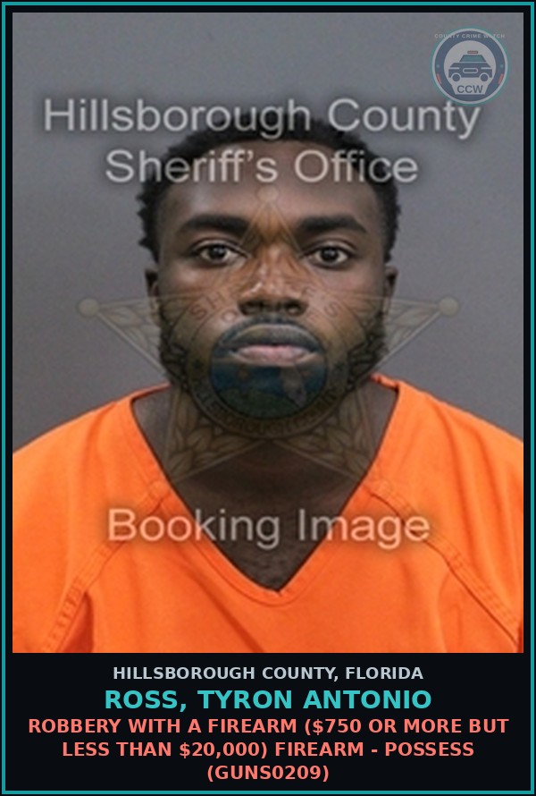 Booking mugshot of ROSS, TYRON ANTONIO in Hillsborough County