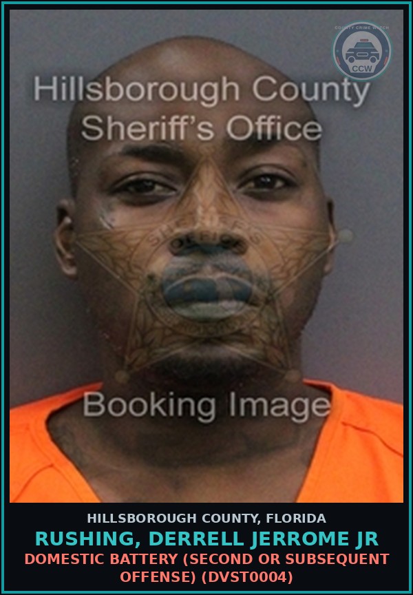 Booking mugshot of RUSHING, DERRELL JERROME JR in Hillsborough County