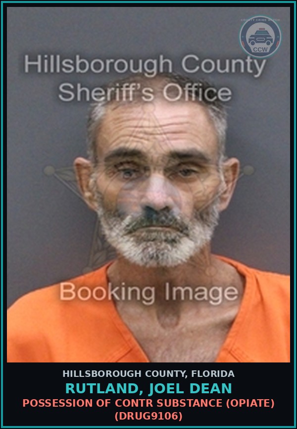Booking mugshot of RUTLAND, JOEL DEAN in Hillsborough County