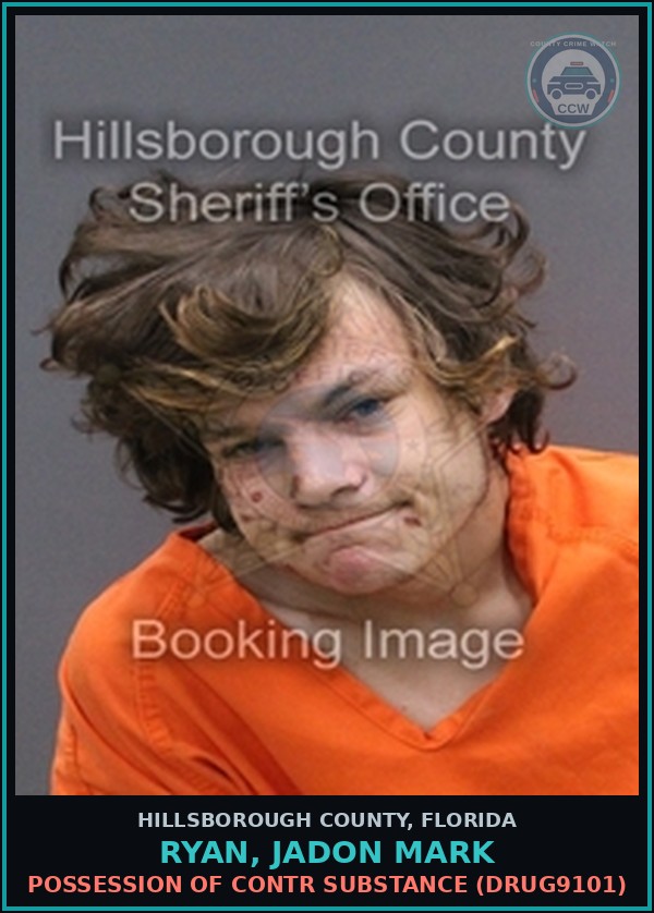 Booking mugshot of RYAN, JADON MARK in Hillsborough County