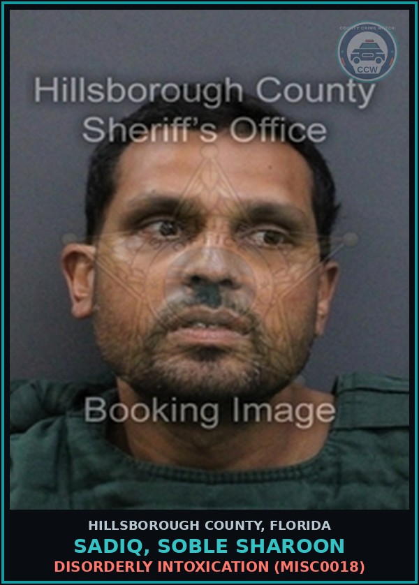 Booking mugshot of SADIQ, SOBLE SHAROON in Hillsborough County
