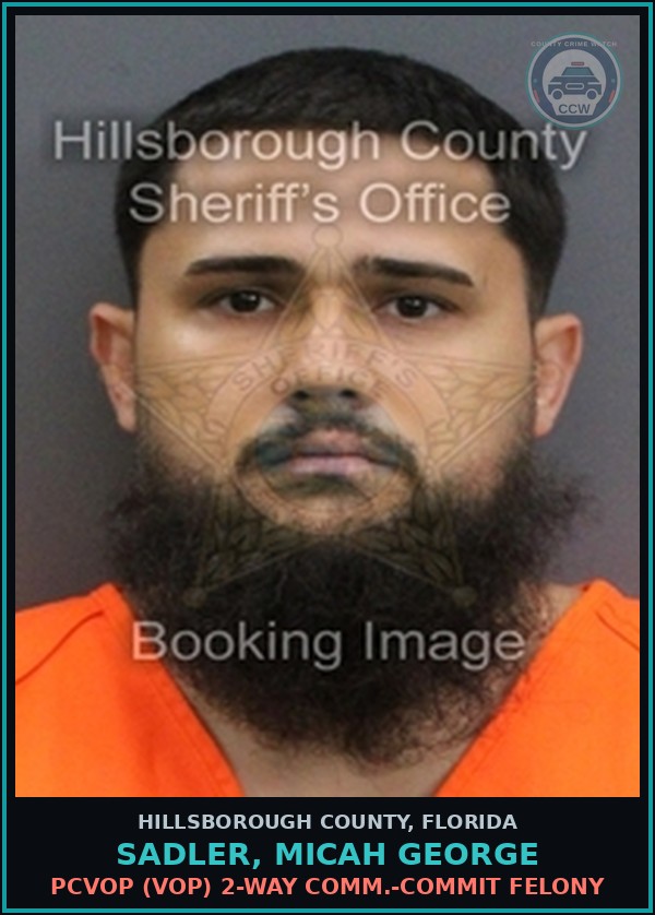 Booking mugshot of SADLER, MICAH GEORGE in Hillsborough County