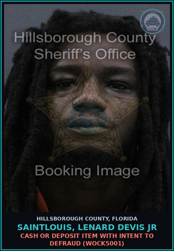 Booking mugshot of SAINTLOUIS, LENARD DEVIS JR in Hillsborough County