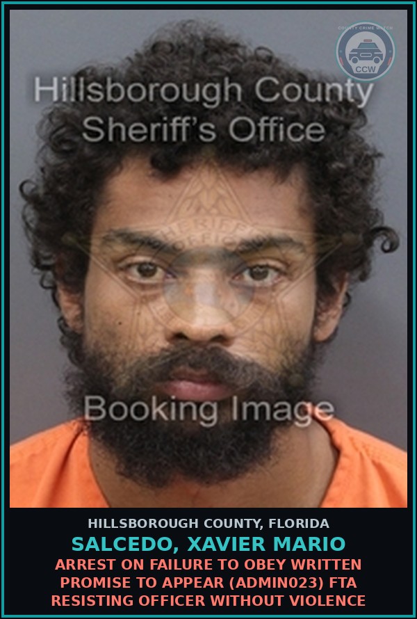 Booking mugshot of SALCEDO, XAVIER MARIO in Hillsborough County