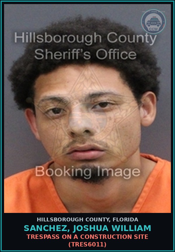 Booking mugshot of SANCHEZ, JOSHUA WILLIAM in Hillsborough County