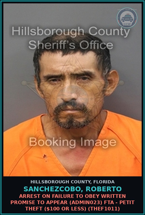 Booking mugshot of SANCHEZCOBO, ROBERTO in Hillsborough County