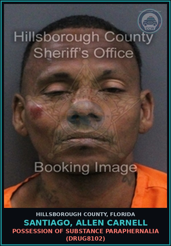 Booking mugshot of SANTIAGO, ALLEN CARNELL in Hillsborough County