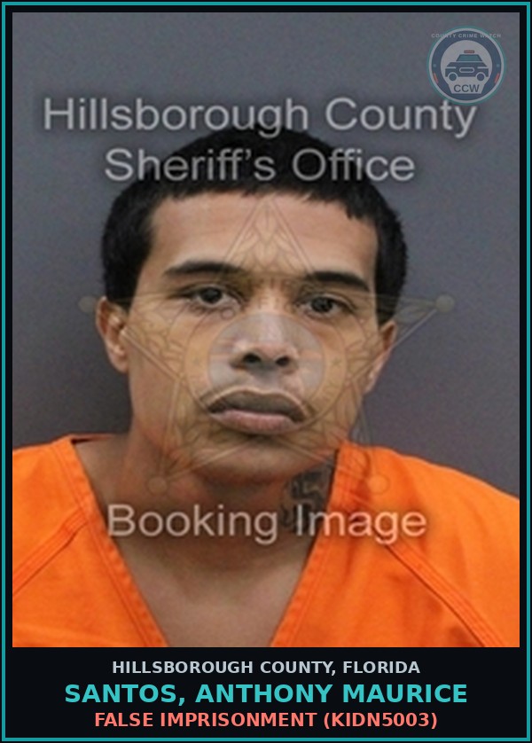 Booking mugshot of SANTOS, ANTHONY MAURICE in Hillsborough County