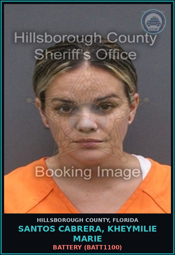 Booking mugshot of SANTOS CABRERA, KHEYMILIE MARIE in Hillsborough County