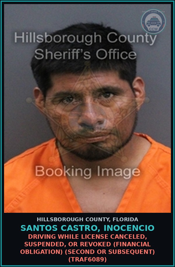 Booking mugshot of SANTOS CASTRO, INOCENCIO in Hillsborough County