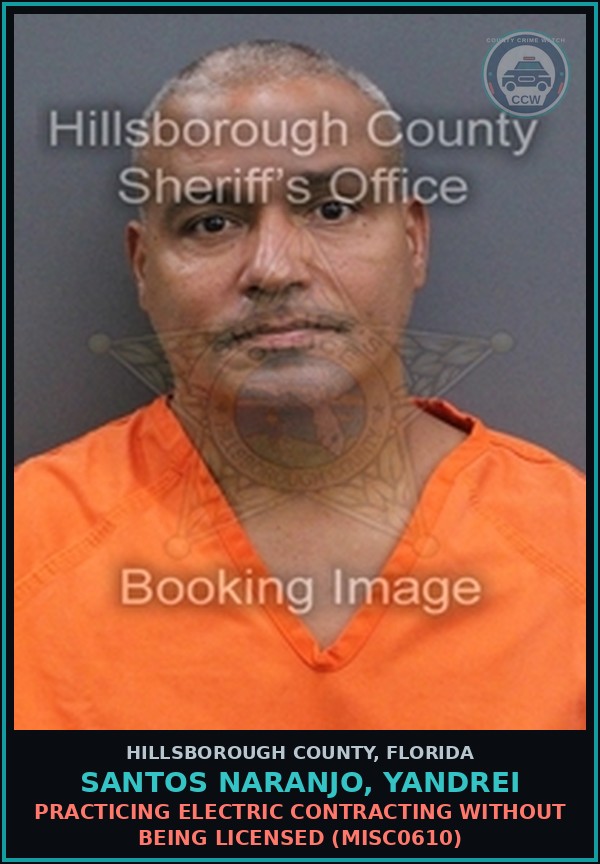 Booking mugshot of SANTOS NARANJO, YANDREI in Hillsborough County