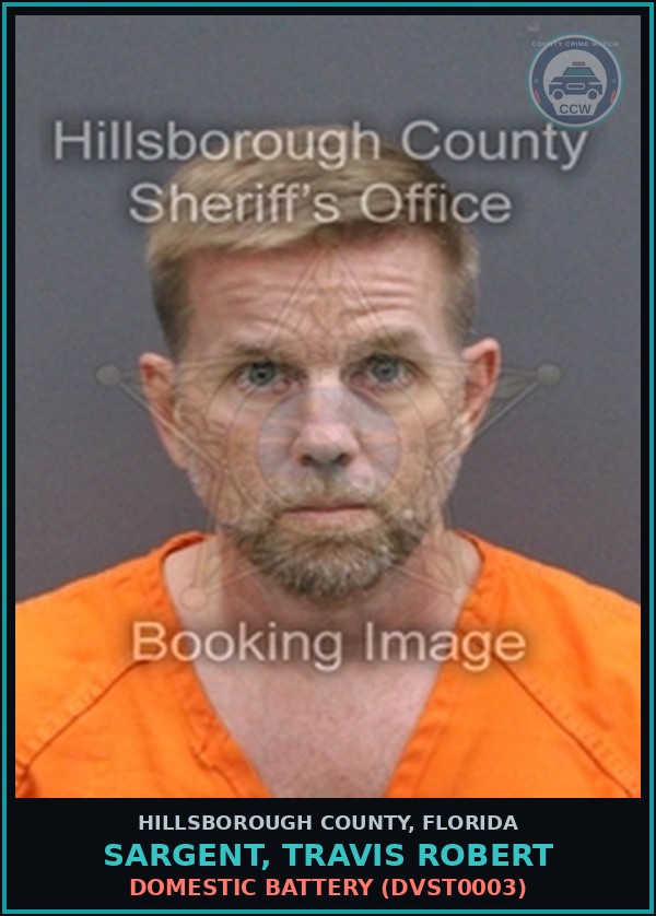 Booking mugshot of SARGENT, TRAVIS ROBERT in Hillsborough County