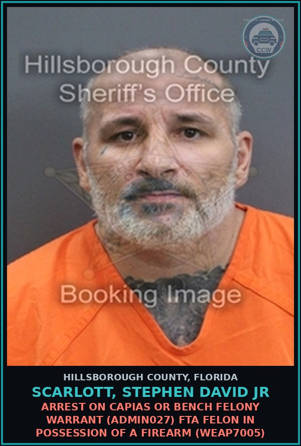 Booking mugshot of SCARLOTT, STEPHEN DAVID JR in Hillsborough County