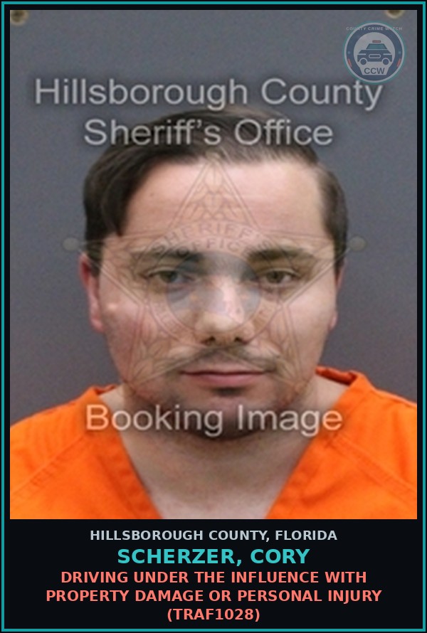 Booking mugshot of SCHERZER, CORY in Hillsborough County