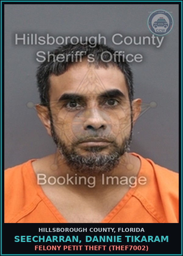 Booking mugshot of SEECHARRAN, DANNIE TIKARAM in Hillsborough County